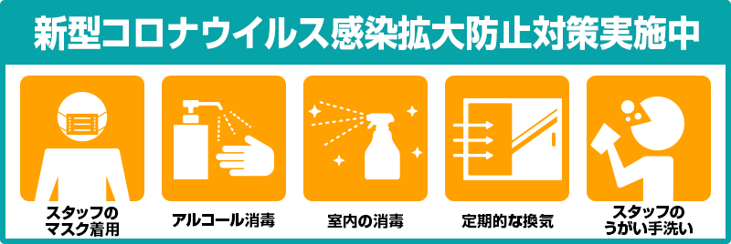 新型コロナウィルス感染拡大防止対策実施中